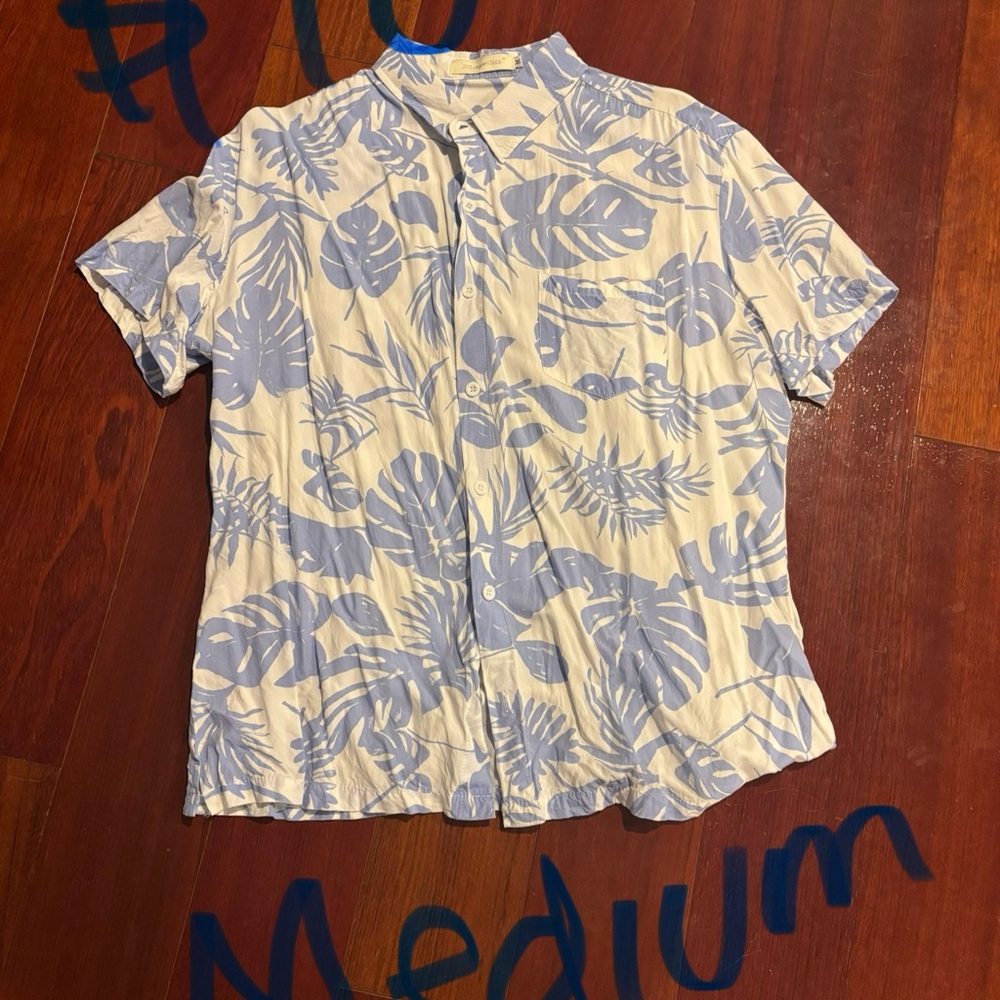 Blue and White Leaf Print Shirt
